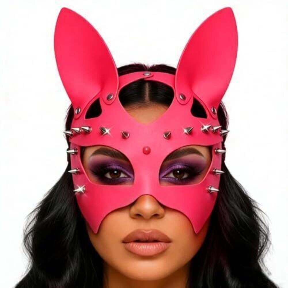 7649 Black Leather Masks Rivet Masquerade Party Cat Mask Party PU Eye